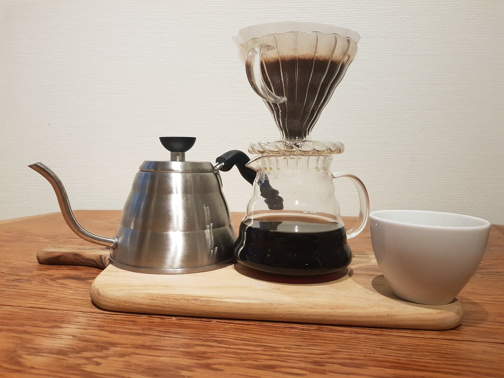 Hario V60 pour-over coffee brewing setup.